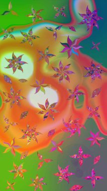 Yeşil ve turuncu renkli manzaralı çiçek deseni. Üst manzara, yumuşak stil. Sevgililer günü ve tebrik kartı konsepti için şık bir davetiye. Çiçek kompozisyonu, el boyası, hassas şablon..