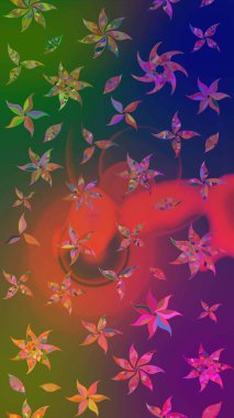 Çiçekli karalama şeklinde Raster çiçek deseni. Yumuşak, bahar çiçekleri yeşil ve mor renklerde. Raster illüstrasyonu.