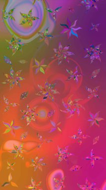 Mor ve turuncu renkli çiçekler. Raster illüstrasyonunda çiçek deseni çizimi.