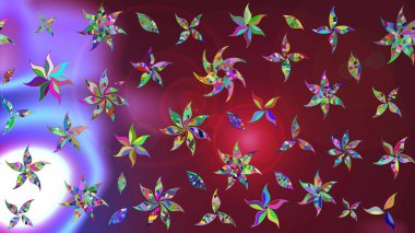 Robot resim. Şirin çiçek elementleri. Mor ve kırmızı renkte çiçekler. Raster illüstrasyonu.