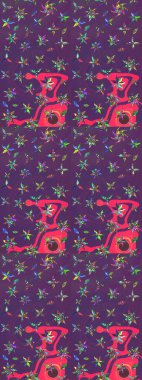 Mor ve mor renkli etnik çiçeklerle süslenmiş zarif bir eskiz. Asya Tekstil 'inde Raster Çiçek İllüstrasyonu.