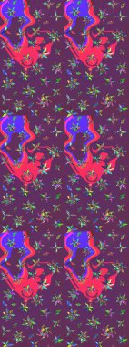 Raster - stok. Mor ve pembe çiçekli eskiz deseni, suluboya çiçek deseni, sevimli çiçek, duvar kağıdı, kart veya kumaş için fayanslı.