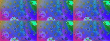 Raster illüstrasyonu. Suluboya, elle çizilmiş. Mavi ve mor renkli yapraklı yabani çiçekler. Taslak arkaplan deseni.