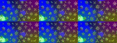 Raster suluboya çiçek deseni, narin çiçekler, mavi ve yeşil çiçekler, tebrik kartı şablonu. Raster Güzel kumaş deseni.