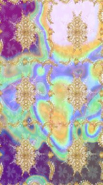 Antika altın tekrarlanabilir duvar kağıdı. Barok tarzında altın çiçekli süs. Tarafsız renklerde altın element. Şam çizimi tekrarlanan desen.