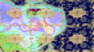 Barok tarzında eskiz oryantal süsü. Tarafsız renklerde ve altın elementlerle geleneksel klasik altın raster deseni.