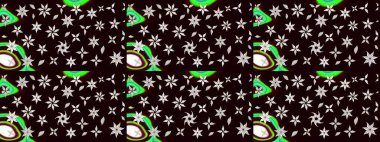 Raster illüstrasyonundaki çiçek desenli çizim. Düz Çiçek Elementleri Tasarımı. Siyah ve nötr renklerde çiçekler. Renkli Bahar Teması çizim şablonu.