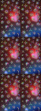 Çocuksu tasarım. Elle çizilmiş çiçek desenli Raster çizimi. Kahverengi ve mor arka planda. Tekstil, kumaş, ambalaj, hatıra defteri için güzel çiçek arkaplanı..