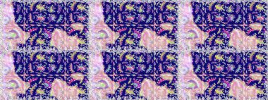 Raster illüstrasyonunda kusursuz çiçek deseni. Düz Çiçek Elementleri Tasarımı. Renkli Bahar Temalı Kusursuz Arkaplan. Mavi ve nötr renkte çiçekler.