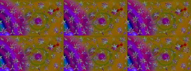 Soyut çiçek çizim kalıbı arka planı. Kahverengi ve mor renklerde. Raster illüstrasyonu. Raster deseni. Küçük çiçekte sevimli çiçek deseni var..