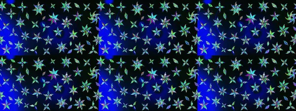 Siyah ve mavi renkte şirin çiçekler. Raster illüstrasyonu. Küçük çiçekli basit bir çiçek çizimi. Moda baskısı, albüm, ambalaj kağıdı, duvar kağıdı için zarif dekoratif süslemeler..