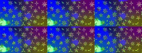 Raster suluboya çiçek deseni, narin çiçekler, mavi ve yeşil çiçekler, tebrik kartı şablonu. Raster Güzel kumaş deseni.