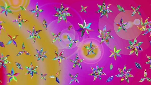 Düz Çiçek Elementleri Tasarım Raster illüstrasyonu. Çiçekler morumsu ve sarı renklerde. Renkli bahar temalı eskiz kalıbı. Çiçekli çiçek deseni, suluboya..