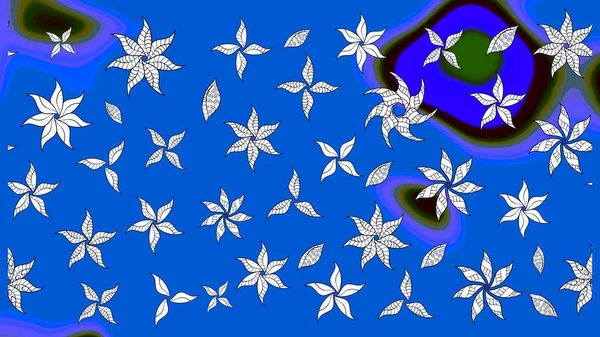 Raster illüstrasyonu. Çiçek duvar kâğıdı. Renkli çizim kalıbı. Mavi ve nötr renklerde şirin tekstil tarzında. Çiçek arka planı.