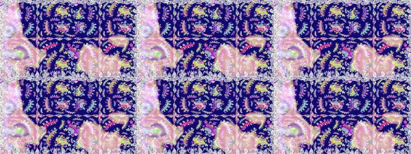 Raster illüstrasyonunda kusursuz çiçek deseni. Düz Çiçek Elementleri Tasarımı. Renkli Bahar Temalı Kusursuz Arkaplan. Mavi ve nötr renkte çiçekler.