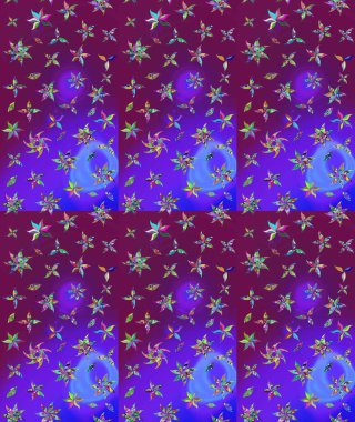 Renkli Bahar Teması eskiz kalıbı. Raster Modaya uygun kumaş deseni. Mor renkli şirin çiçek deseni. Düz Çiçek Elementleri Tasarımı.