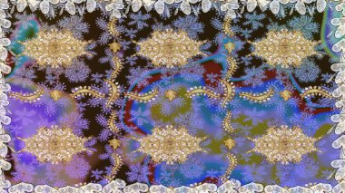 Paisleys zarif çiçek desenli dikişsiz arka plan duvar kâğıdı illüstrasyonuyla klasik stil, modern 3D çizgili sanat altın ve kahverengi desenli çiçek yaprakları ve süslemeleri..