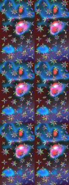 Güzel kumaş deseni. El çizimi. Raster illüstrasyonu. Çiçekler, dallar, otlar ve çiçekler.