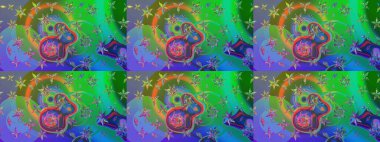 Yeşil ve mavi renkte çiçekler. Sevimli çiçek raster deseni. Renkli Yaz Temalı eskiz kalıbı. Düz Çiçek Elementleri Tasarımı.