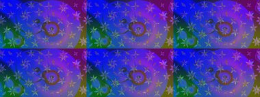 Raster illüstrasyonu. Düz Çiçek Elementleri Tasarımı. Mor ve mavi renkte çiçekler. Asya tekstil tarzında. Renkli Bahar Teması eskiz kalıbı. Çiçek desenini çiz.