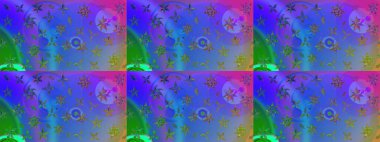 Düz Çiçek Elementleri Tasarımı. Renkli Yaz Temalı eskiz kalıbı. Mavi ve mor renkli çiçekler. Raster illüstrasyonunda çiçek deseni çizimi.