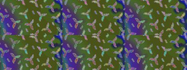 İllüzyon. Düşen Noel stili kar taneleri. Kar taneleri, kar yağışı. Renkli bir arkaplanda güzel raster yeşili, menekşe ve mavi kar taneleri..