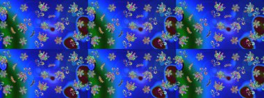 Kar taneleri, kar yağışı. Düşen Noel stili kar taneleri. Renkli bir arka planda izole edilmiş güzel, mavi ve yeşil kar taneleri. Görüntü.