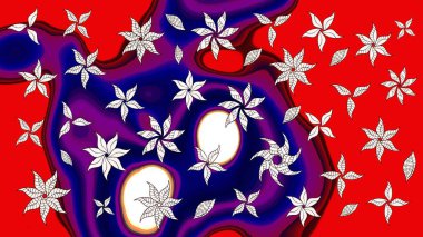 Raster illüstrasyonu. 3D çiçekler, eskiz. Kırmızı ve mavi renklerde.