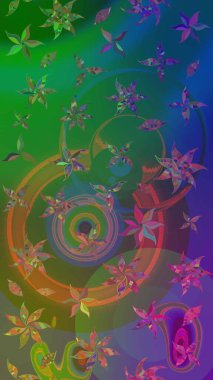 Motley illüstrasyonu. Küçük renkli çiçekler. Küçük çiçekte güzel bir desen. Moda baskıları için zarif bir şablon. Yeşil ve mavi çiçekli bahar çiçekleri.