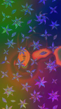 Sevimli çiçek raster deseni. Yeşil ve kahverengi renkli çiçekler. Renkli Yaz Temalı eskiz kalıbı. Düz Çiçek Elementleri Tasarımı.