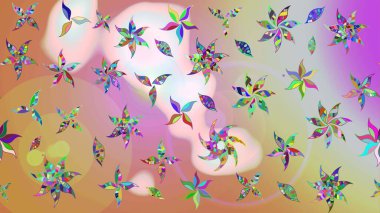 Yapraklı çizim şekli. Şirin, zarif çiçekler Raster illüstrasyonu. Poster ya da kapak için arka plan. Tekstil için figür. Davetiye ve kartpostal tasarımı için dekoratif çiçek unsurları.