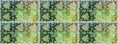 Damask pürüzsüz süsü. Klasik oryantal desen yeşil ve nötr renklerden üstündür. Geleneksel raster ve altın desen.