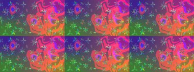 Raster illüstrasyonu. Yeşil ve pembe renkli çiçekler. Tropikal çizim çiçek deseni.