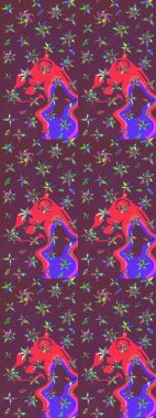 Çiçek desenli raster, kahverengi ve menekşe çizgi grafik desenli soyut raster arkaplan. Modern stil dokusu.