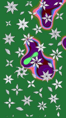 Raster çiçek izi. Raster Yumuşak kumaş deseni. Klasik taslak çizimi. Çiçek yeşili ve nötr çizim deseni.