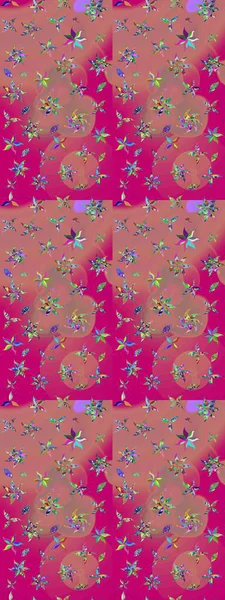 Raster Çiçek İllüstrasyonu güzel tekstil. Pembe ve morumsu renklerdeki etnik çiçeklerle zarif bir eskiz deseni..