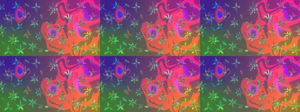 Raster illüstrasyonu. Yeşil ve pembe renkli çiçekler. Tropikal çizim çiçek deseni.