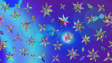 Çiçekli çiçek deseni, suluboya. Renkli Bahar Teması eskiz kalıbı. Düz Çiçek Elementleri Tasarımı. Raster illüstrasyonu. Mavi ve mor renkte çiçekler.