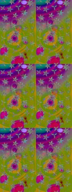 Çiçek ve yapraklı çiçek deseni. Raster illüstrasyonu. Küçük çiçekli şirin desen.