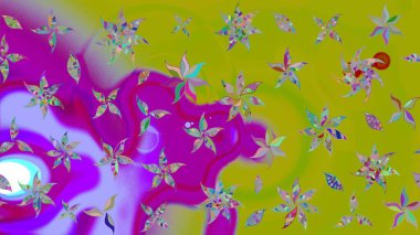 Poster ya da kapak için arka plan. Tekstil için figür. Yapraklı çizim şekli. Davetiye ve kartpostal tasarımı için dekoratif çiçek unsurları. Sevimli zarif çiçekler Raster illüstrasyonu.