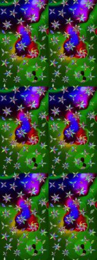 Renkli Yaz Temalı eskiz kalıbı. Düz Çiçek Elementleri Tasarımı. Raster Illustrasyon 'daki Çiçek Deseni' nin son moda çizimi. Yeşil ve mavi renkte çiçekler.