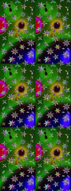 Raster illüstrasyonu. Yumuşak, bahar çiçekleri yeşil ve siyah renklerde. Raster çiçek desenli ve çiçekli..