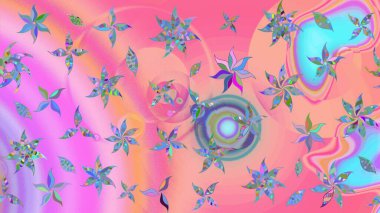 Küçük çiçekli basit bir çiçek çizimi. Moda baskısı, albüm, ambalaj kağıdı ve duvar kağıdı için zarif dekoratif süslemeler. Pembe ve mavi renkte şirin çiçekler. Raster illüstrasyonu.