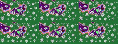 Raster illüstrasyonundaki çiçek desenli çizim. Yeşil ve nötr renkte çiçekler.