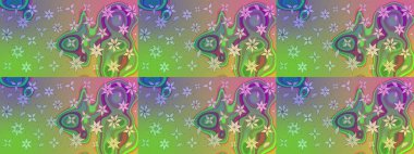 Yapraklı çiçekler ve yeşil renkli papatya çiçekleri. Eskiz arkaplan modeli. Raster - stok.