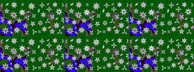 Yeşil renklerde. Raster illüstrasyonu. Raster illüstrasyonundaki çiçek desenli çizim. Güzel kumaş deseni.