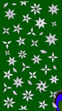 Raster - stok. Yapraklı çiçekler ve yeşil renkli papatya çiçekleri. Taslak arkaplan deseni.