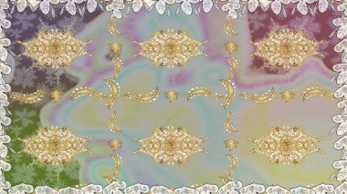 Paisleys zarif çiçek desenli dikdörtgen arka plan duvar kâğıdı illüstrasyonlu klasik stil, modern 3D çizgili sanat altın ve gri desenli çiçek yaprakları ve süslemeleri..