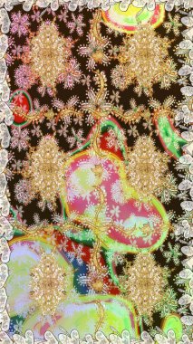 Noel, kar tanesi, yeni yıl 2019. Kahverengi renklerde, altın elementlerle kusursuz klasik desen.