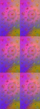 Raster illüstrasyonu. Mor ve pembe renklere karalamalar çizilmiş çiçek deseni.